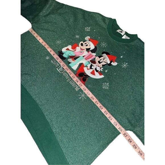 Walt Disney World Mickey & Minnie Green Christmas Holiday Embroidered Sweatshirt - Picture 7 of 8